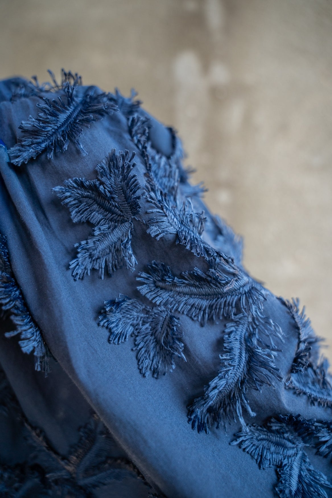 Blouse Job LS Leaves Embroidery | Navy