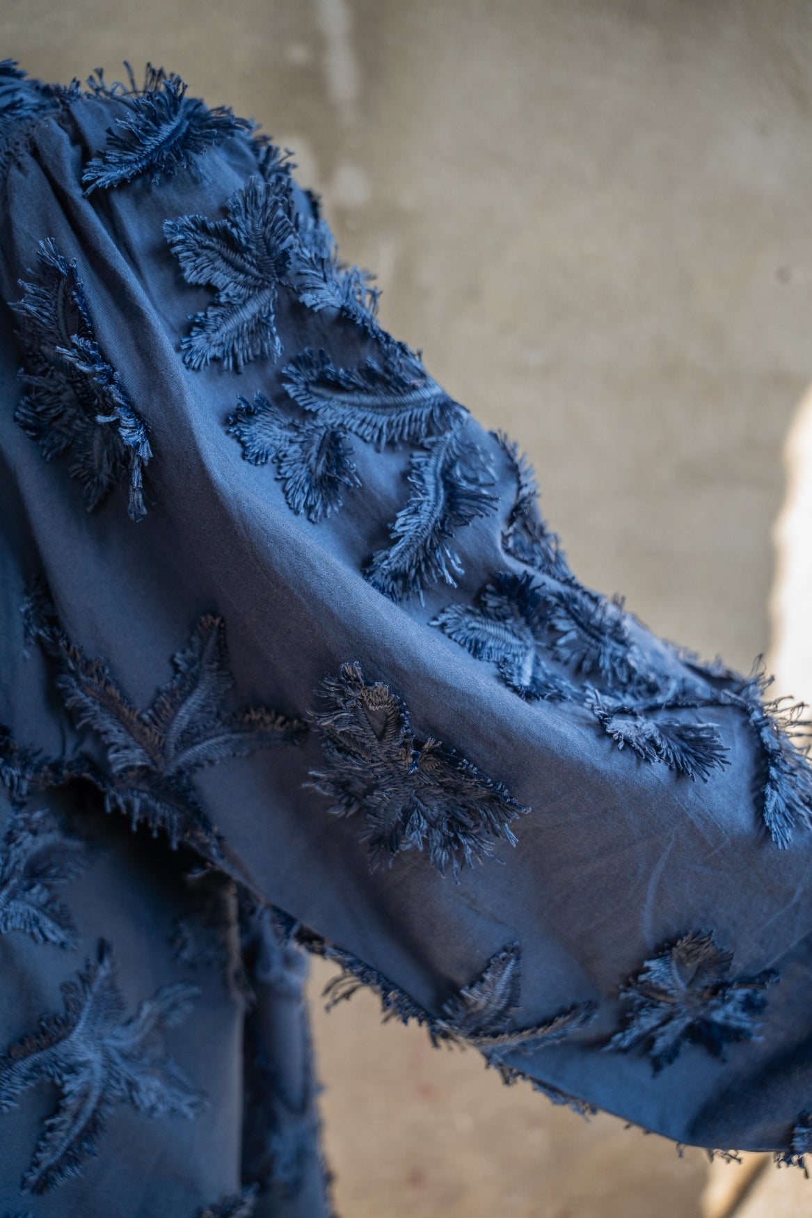Blouse Job LS Leaves Embroidery | Navy