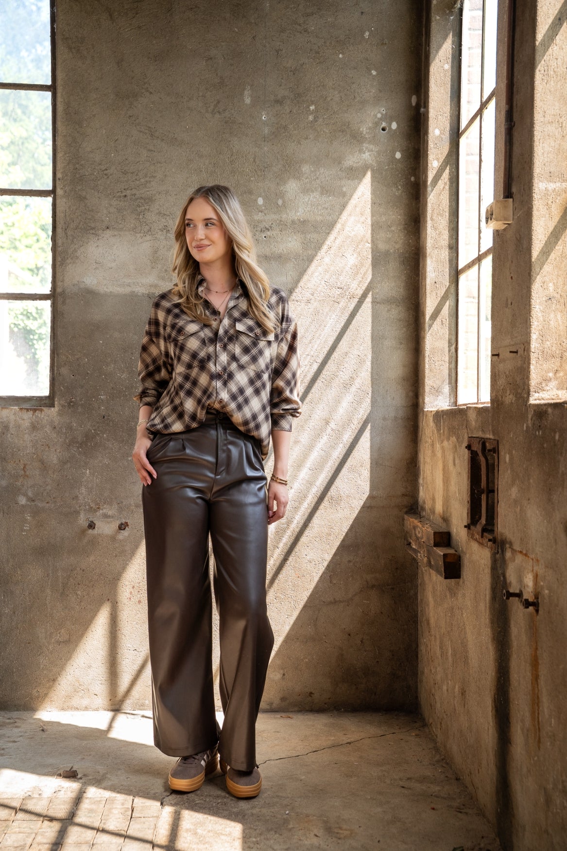 Blouse Chevron Casual Check | Brown