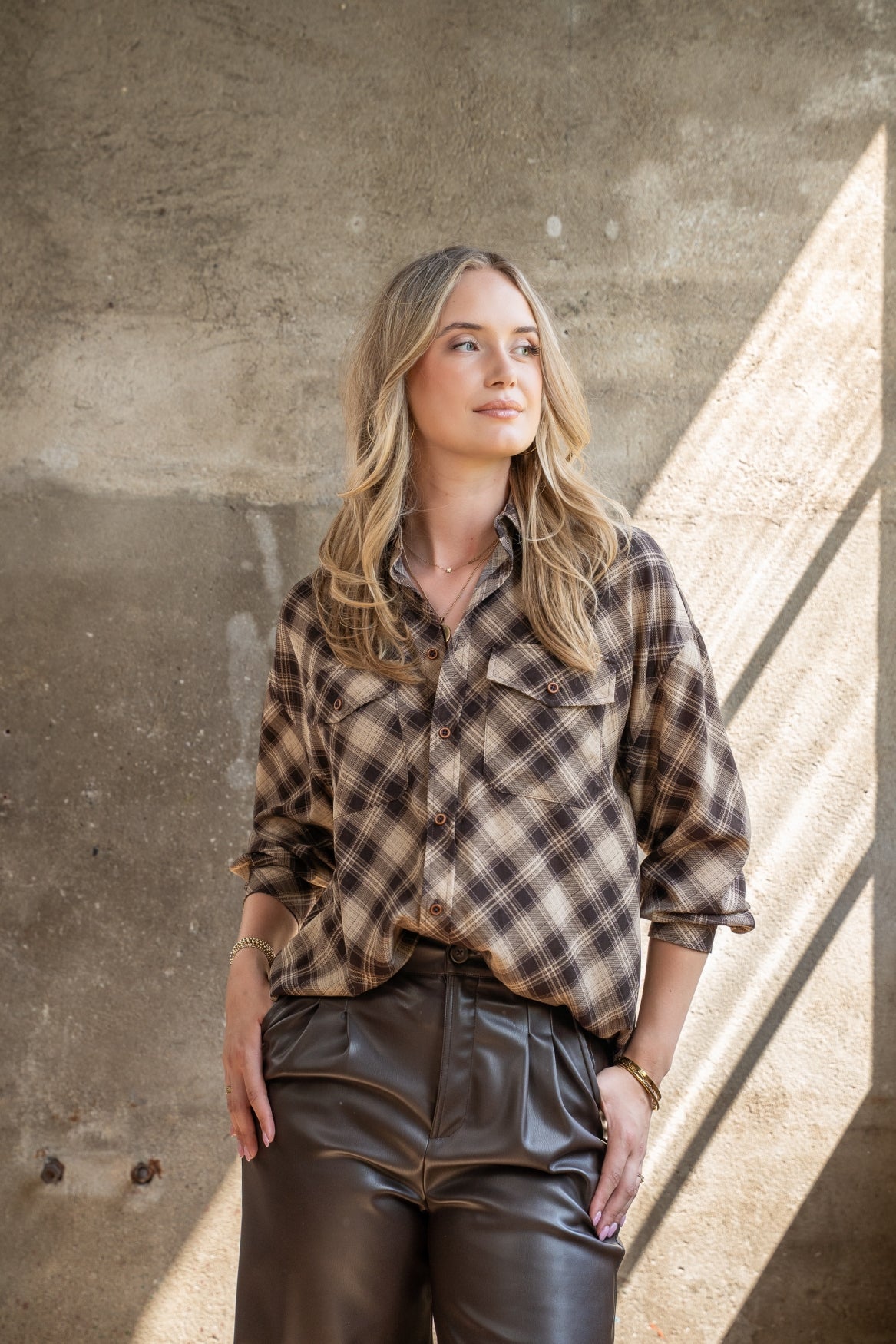 Blouse Chevron Casual Check | Brown