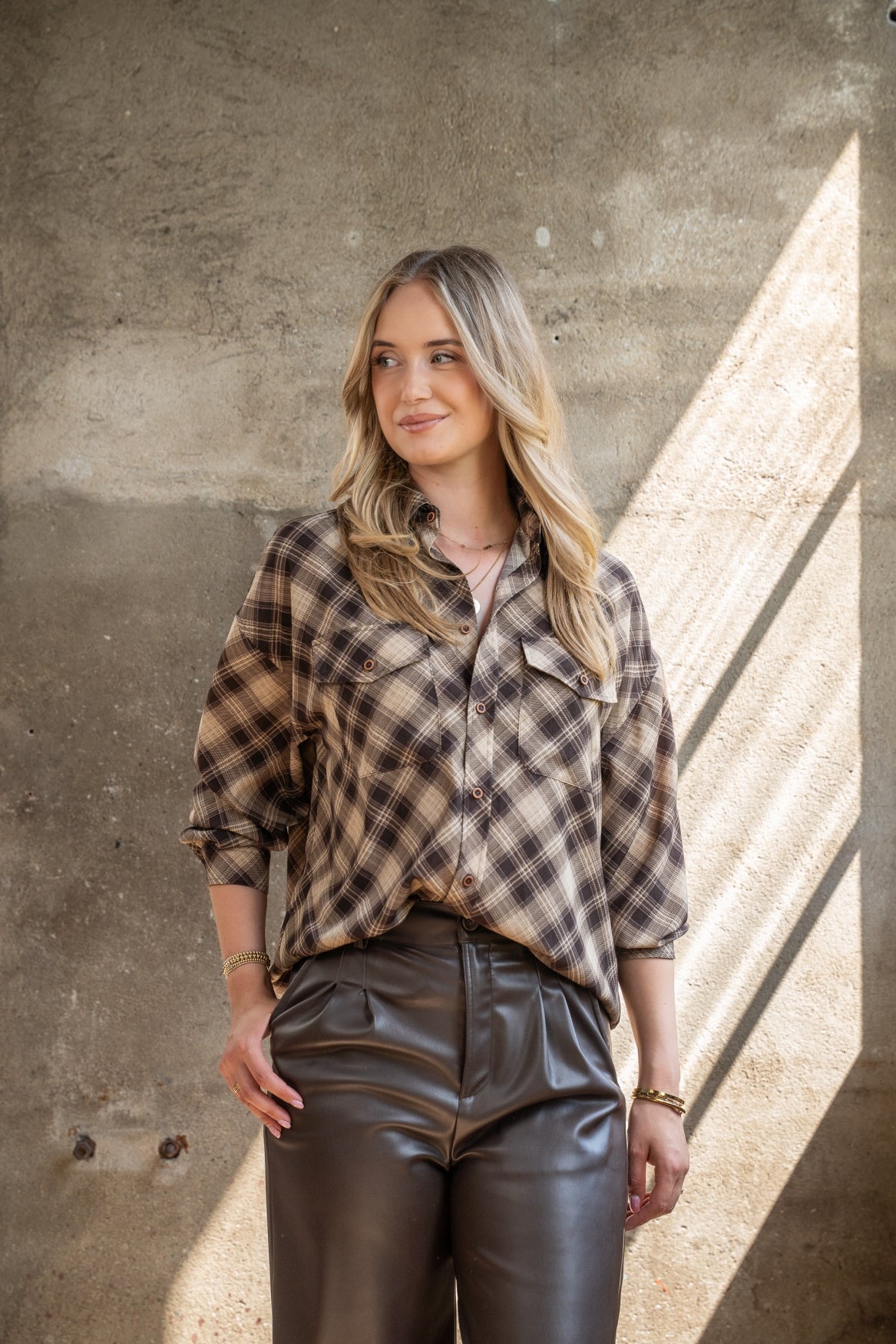 Blouse Chevron Casual Check | Brown