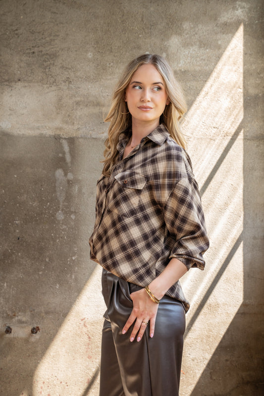 Blouse Chevron Casual Check | Brown