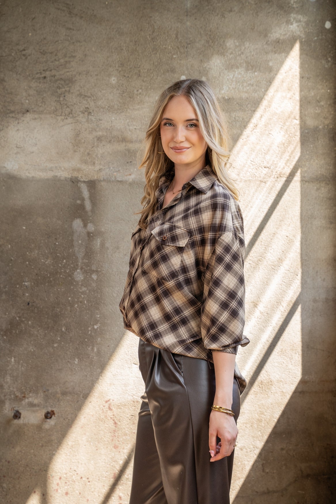 Blouse Chevron Casual Check | Brown