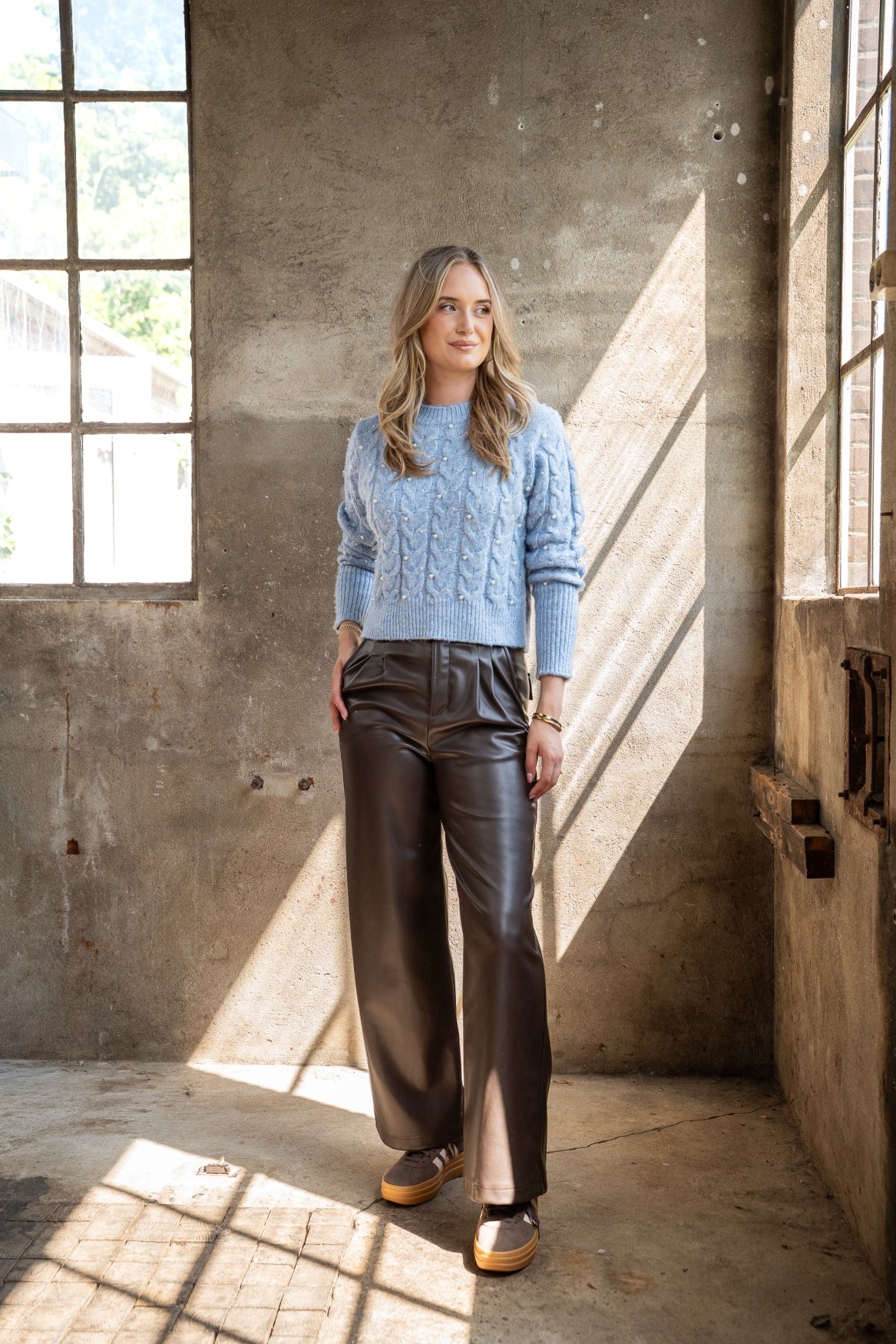 Pantalon Eliska Smooth Immitation Leather | Dark Brown