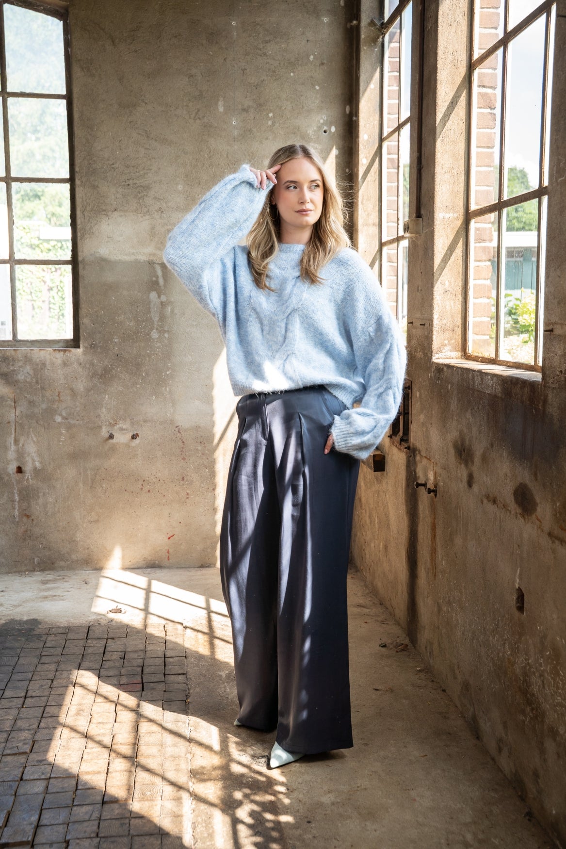 Trui Nadia Loose Knit Cable | Jeans Blue