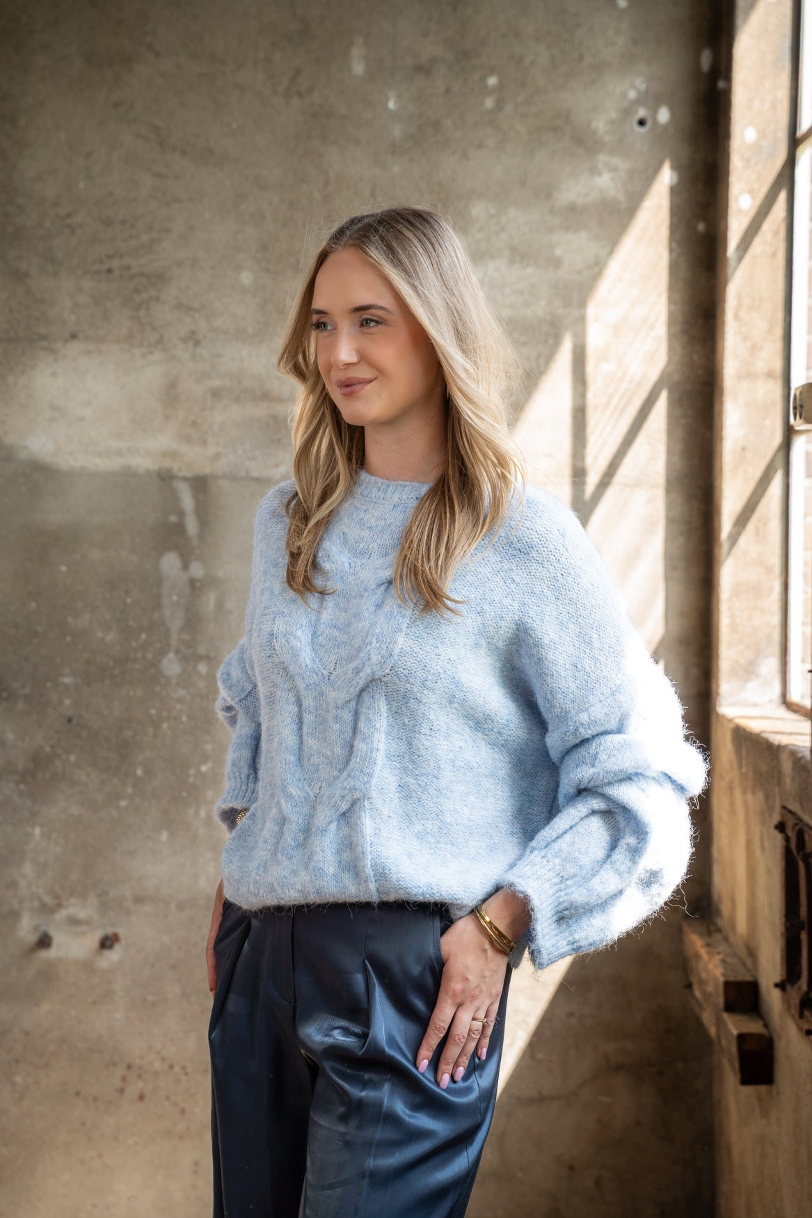 Trui Nadia Loose Knit Cable | Jeans Blue