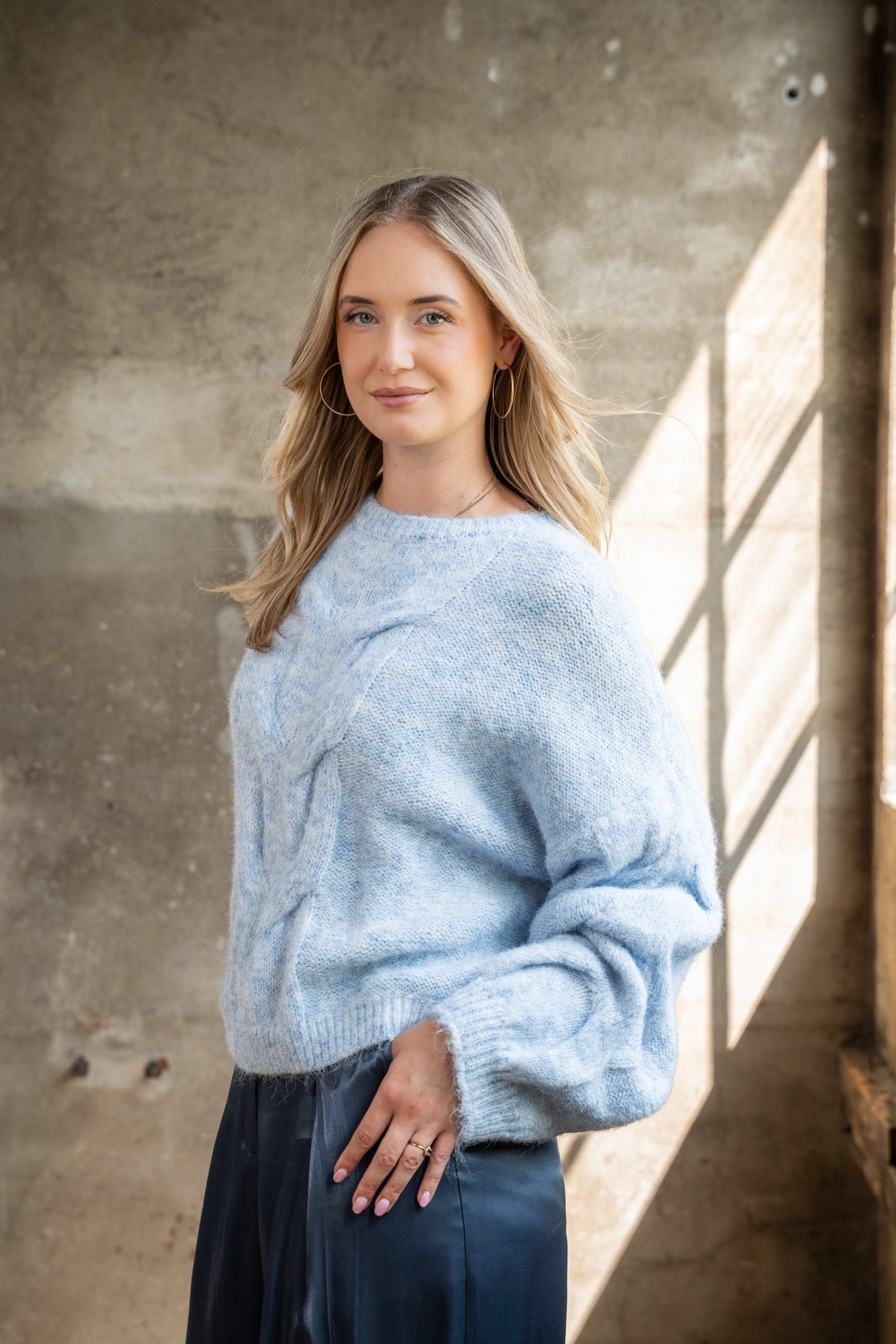 Trui Nadia Loose Knit Cable | Jeans Blue