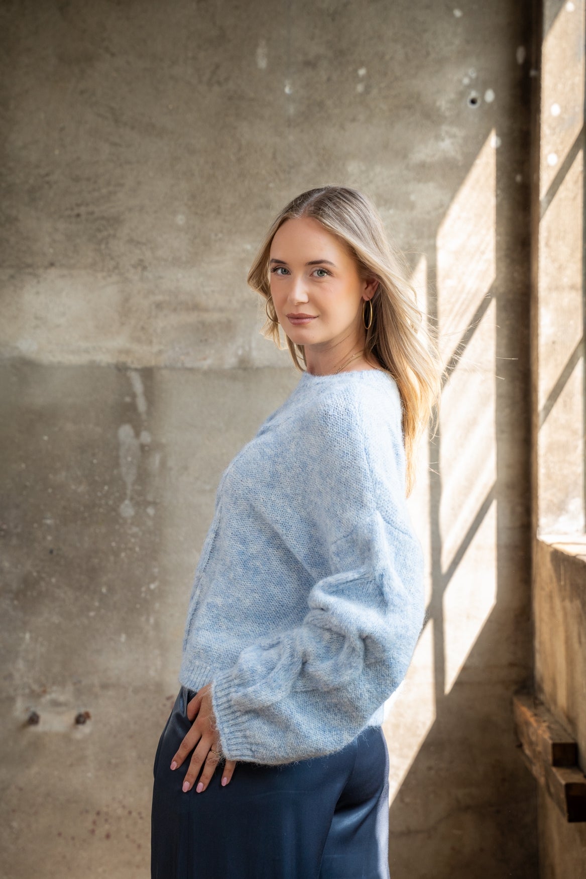 Trui Nadia Loose Knit Cable | Jeans Blue