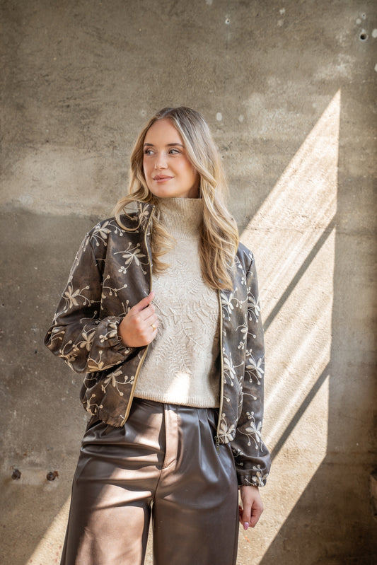 Jasje Bomber Twill Embroidery | Dark Brown