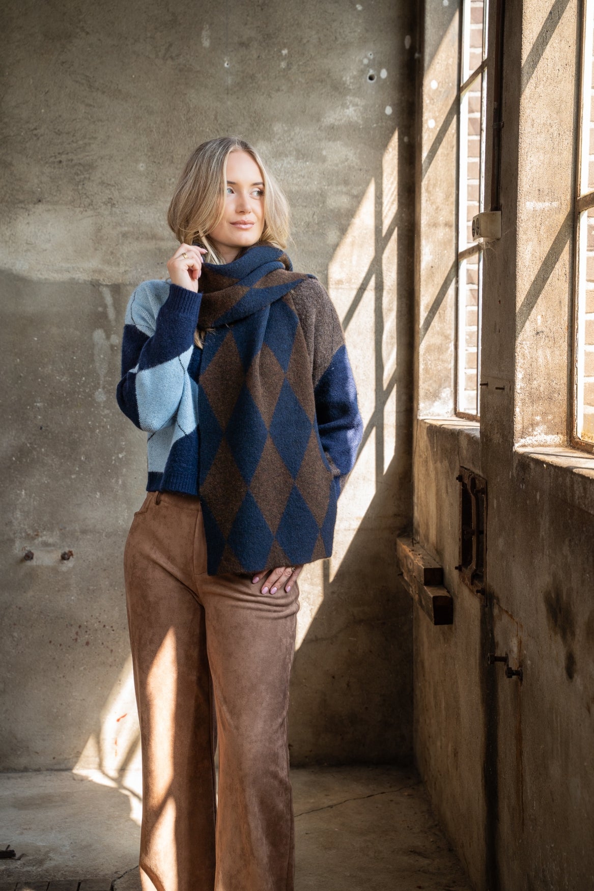 Shawl Veloura Argyle Scarf | Navy