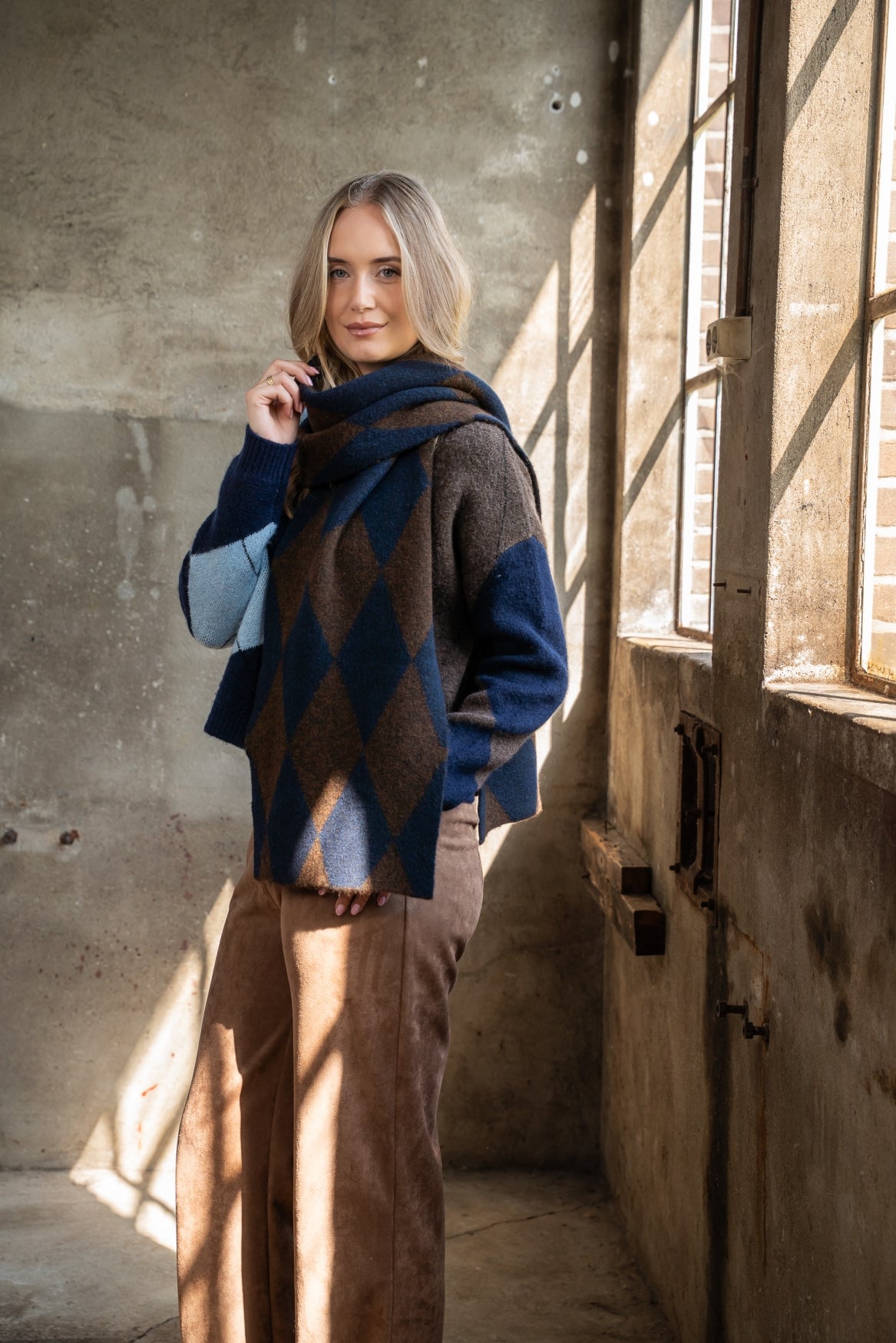 Shawl Veloura Argyle Scarf | Navy