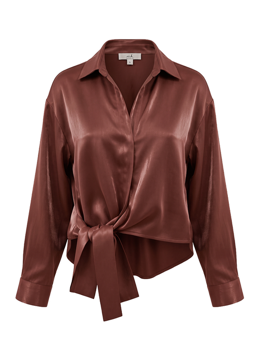 Blouse Wrap Shiny Satin | Brandy Brown