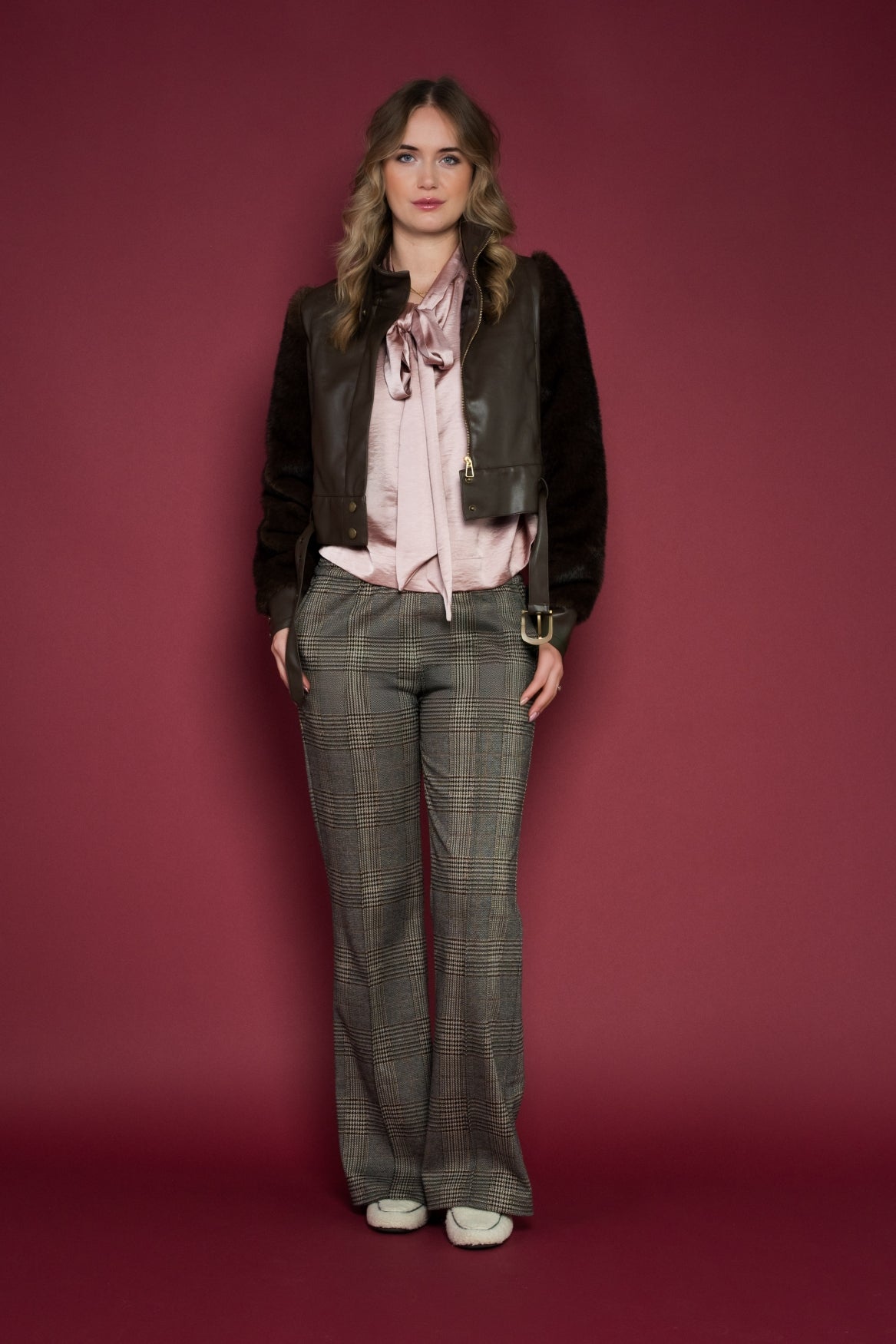 Pantalon Aleyna Knitted Check | Dark Brown