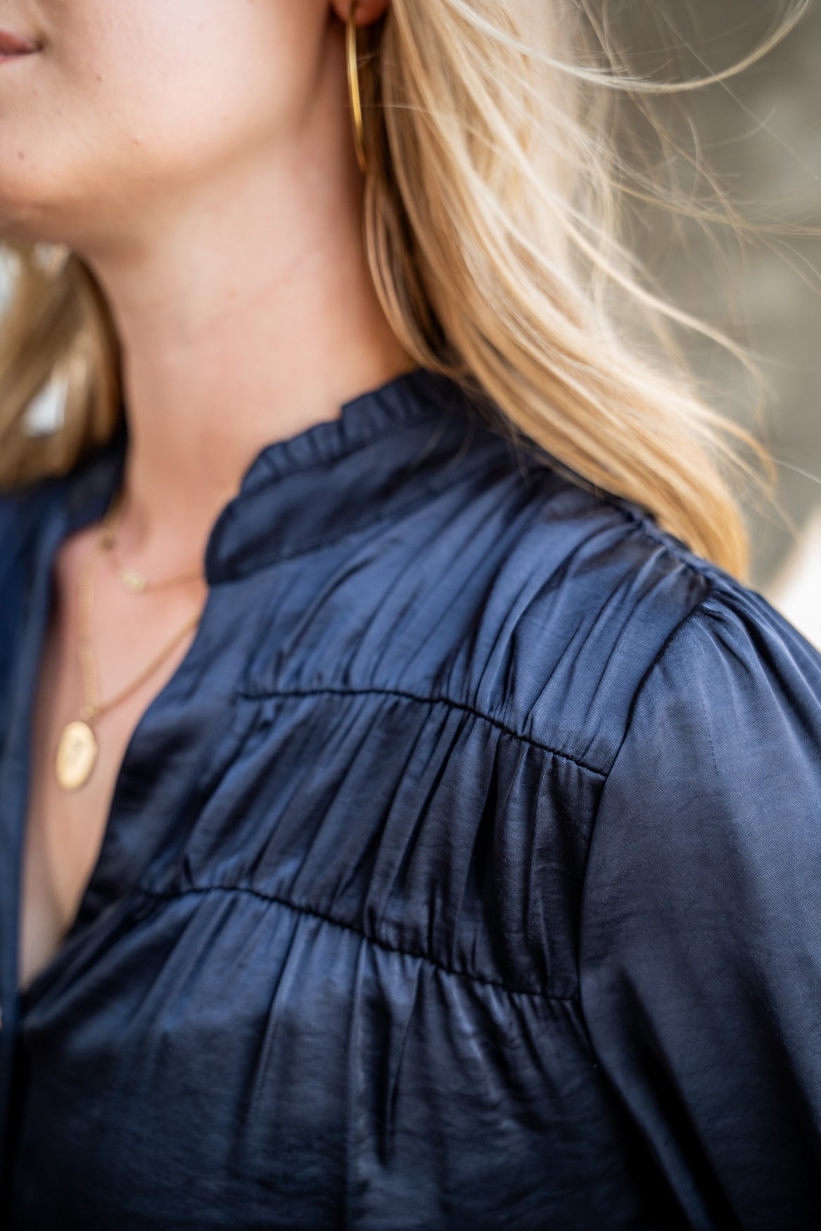 Blouse Cess Light Crincle Shiny Satin | Navy