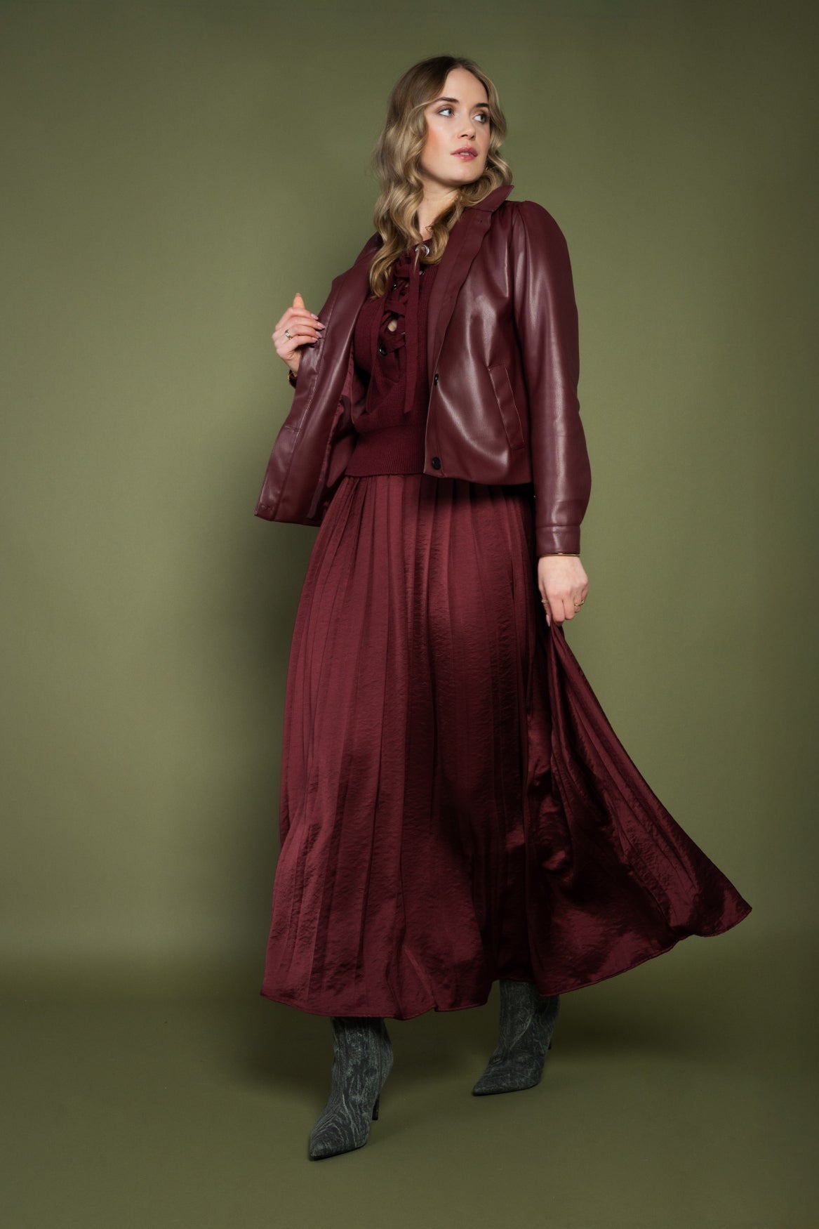 Jonny Light Crincle Shiny Satin | Bordeaux