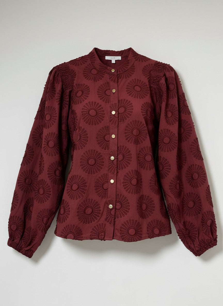 Blouse Job LS Sunny Flower Embroidery | Bordeaux