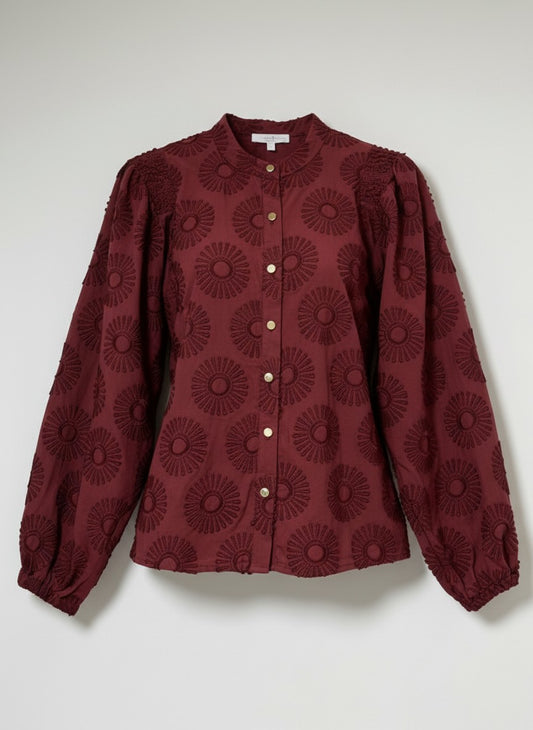 Job LS Sunny Flower Embroidery | Bordeaux