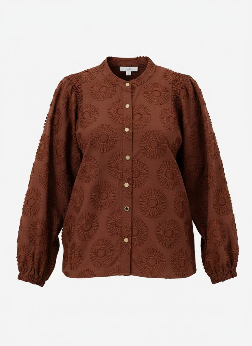 Blouse Job LS Sunny Flower Embroidery | Brandy Brown