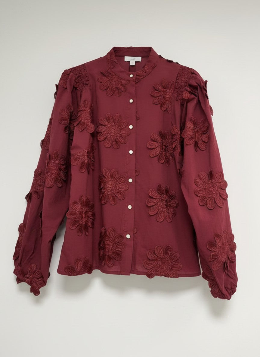 Blouse Job LS New Flower Embroidery | Bordeaux