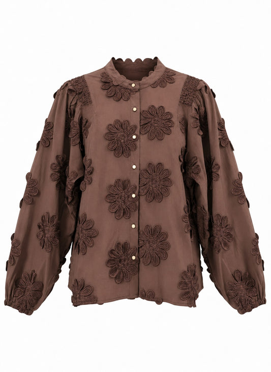 Job LS New Flower Embroidery | Brown