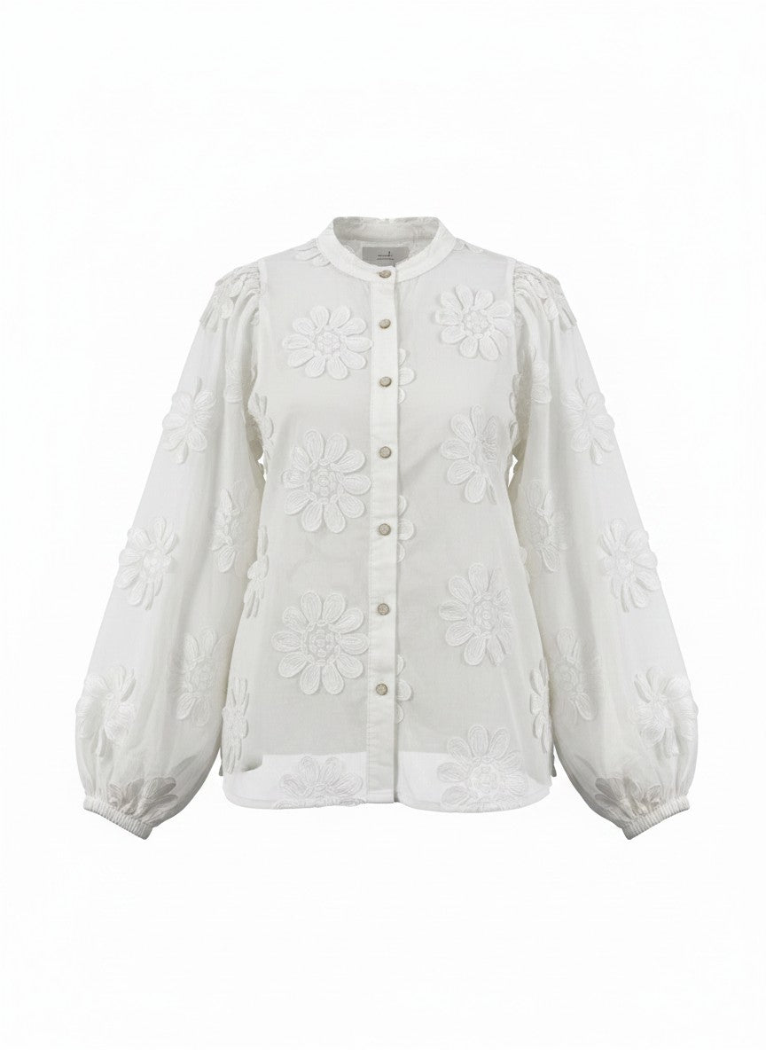 Blouse Job LS New Flower Embroidery | Creme