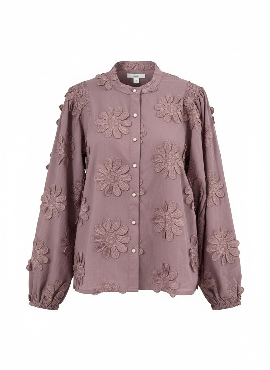 Blouse Job LS New Flower Embroidery | Lilac