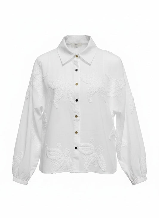 Blouse Joep LS Paisley 3D Embroidery | Optical White