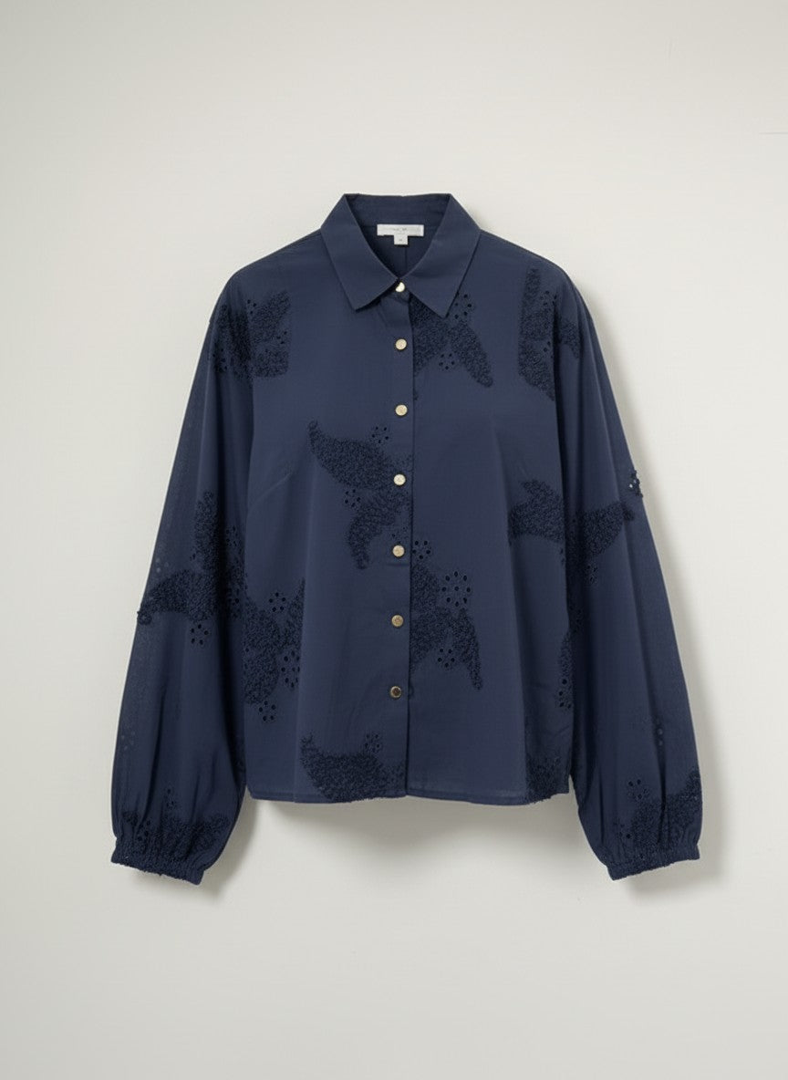 Blouse Joep LS Paisley 3D Embroidery | Navy
