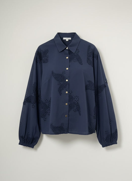 Blouse Joep LS Paisley 3D Embroidery | Navy