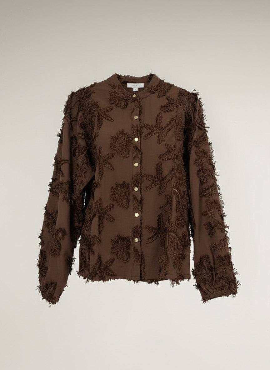 Blouse Job LS Leaves Embroidery | Brown
