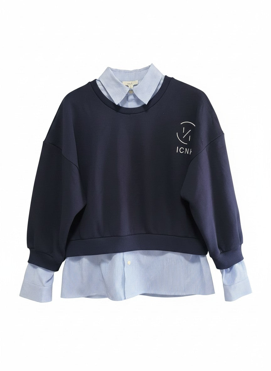 Sweater Fleece with Stripe | Navy