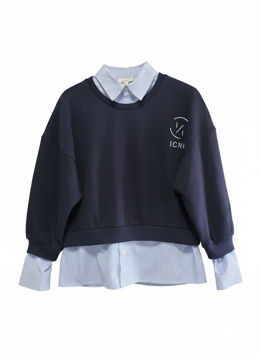 Sweater Fleece with Stripe | Navy