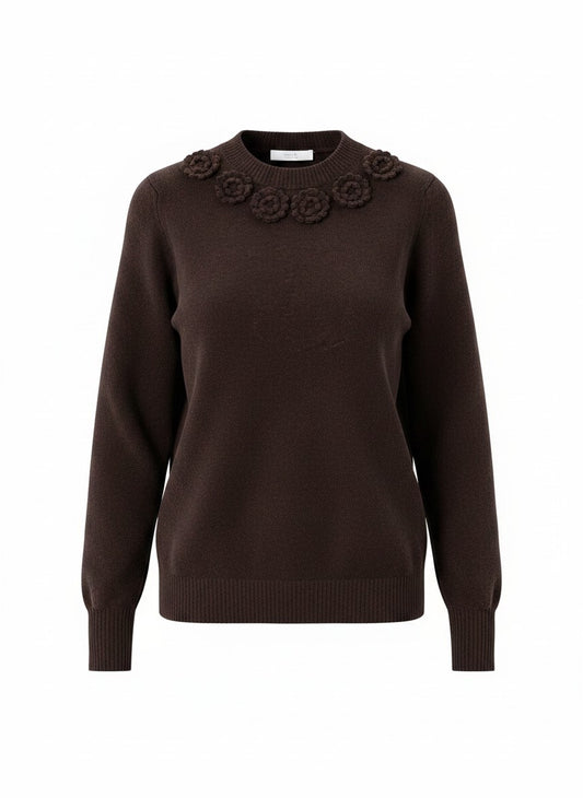 Trui Nolan Crochet Flower | Aubergine