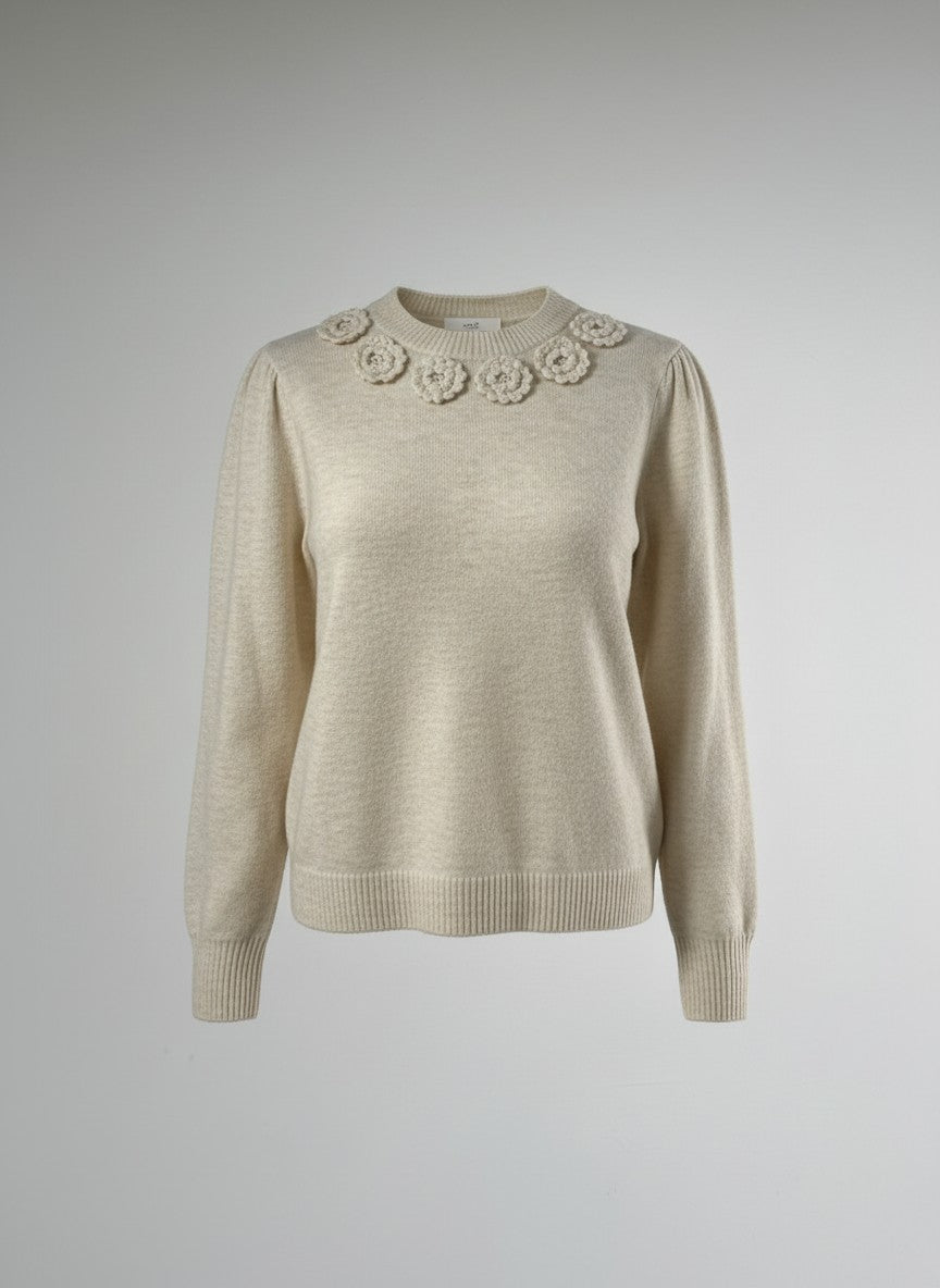 Trui Nolan Crochet Flower | Beige