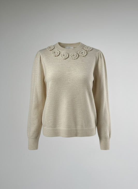 Trui Nolan Crochet Flower | Beige