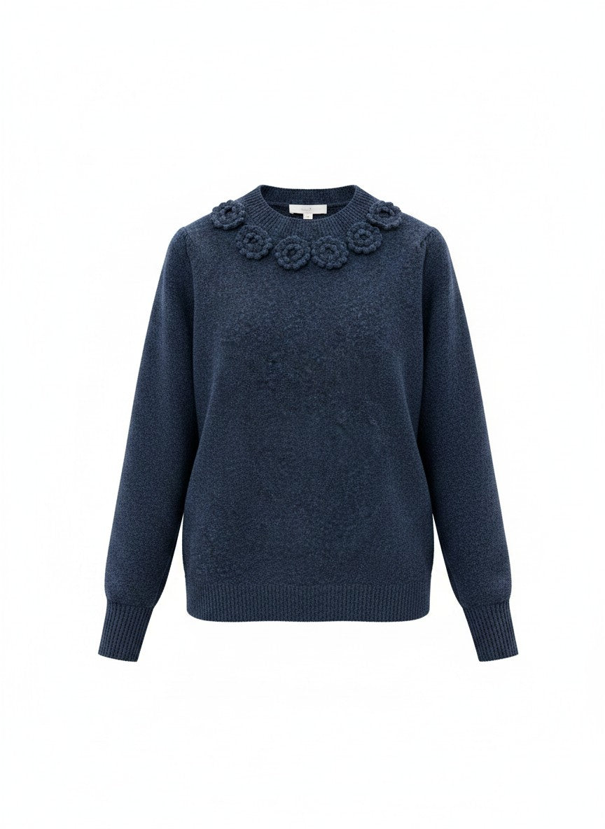 Trui Nolan Crochet Flower | Winter Indigo
