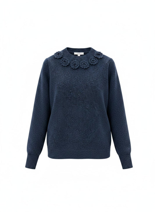 Trui Nolan Crochet Flower | Winter Indigo