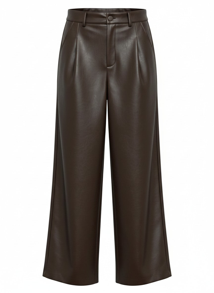 Pantalon Eliska Smooth Immitation Leather | Dark Brown